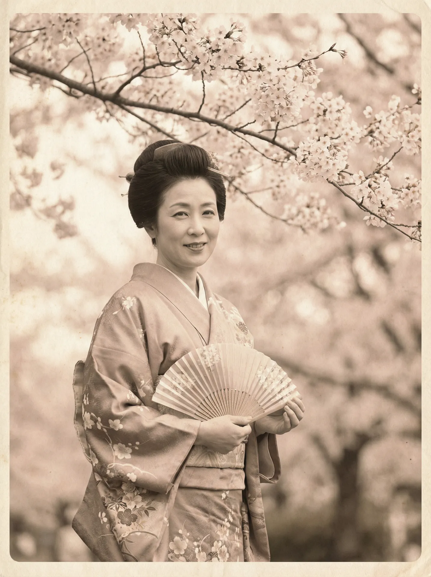 一位持扇的优雅 《车祸变傻的妈妈让我爱》 在樱花树下的复古写真